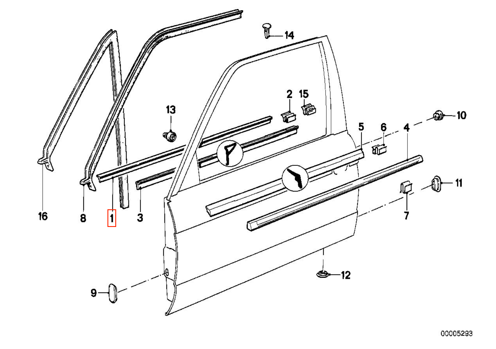 BMW E30 Coupe Front Inner Window Shaft Strip Left or Right (51211953023 / 51211953024) — view 5
