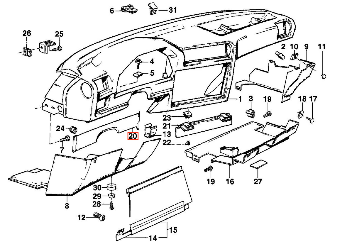 BMW E30 Dashboard Covering LHD or RHD Black (62111370657 / 62111370656) — view 4