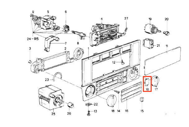 BMW E30 E28 E24 E32 Z1 HVAC Switch blank cover climate control replaces: 1368498 (64111368498) — view 3