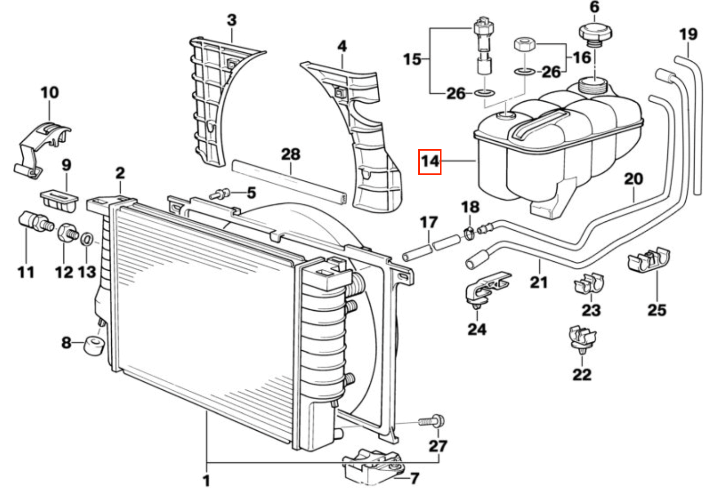 BMW E30 E36 Coolant Expansion Tank with Cap (17111712641) — view 6