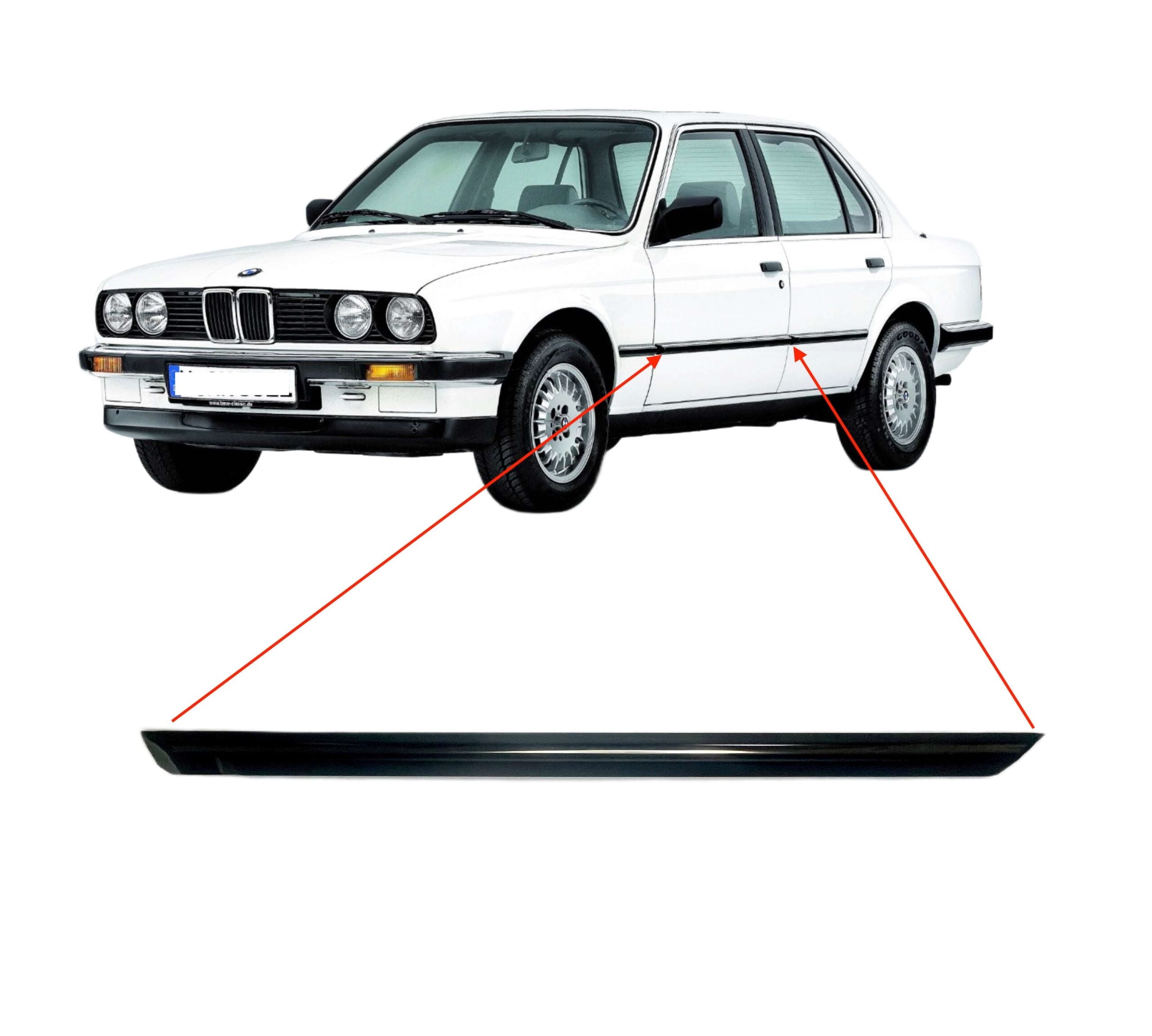 BMW E30 Front Door Trim Moulding Black with Chrome Trim Left or Right