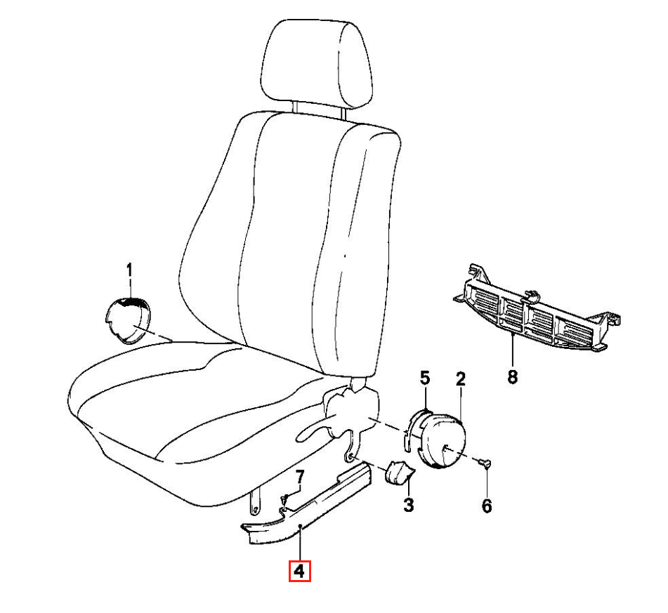 BMW E30 Front Seat Outer Covering Left or Right All Colours (52101942101 / 52101942102) — view 4