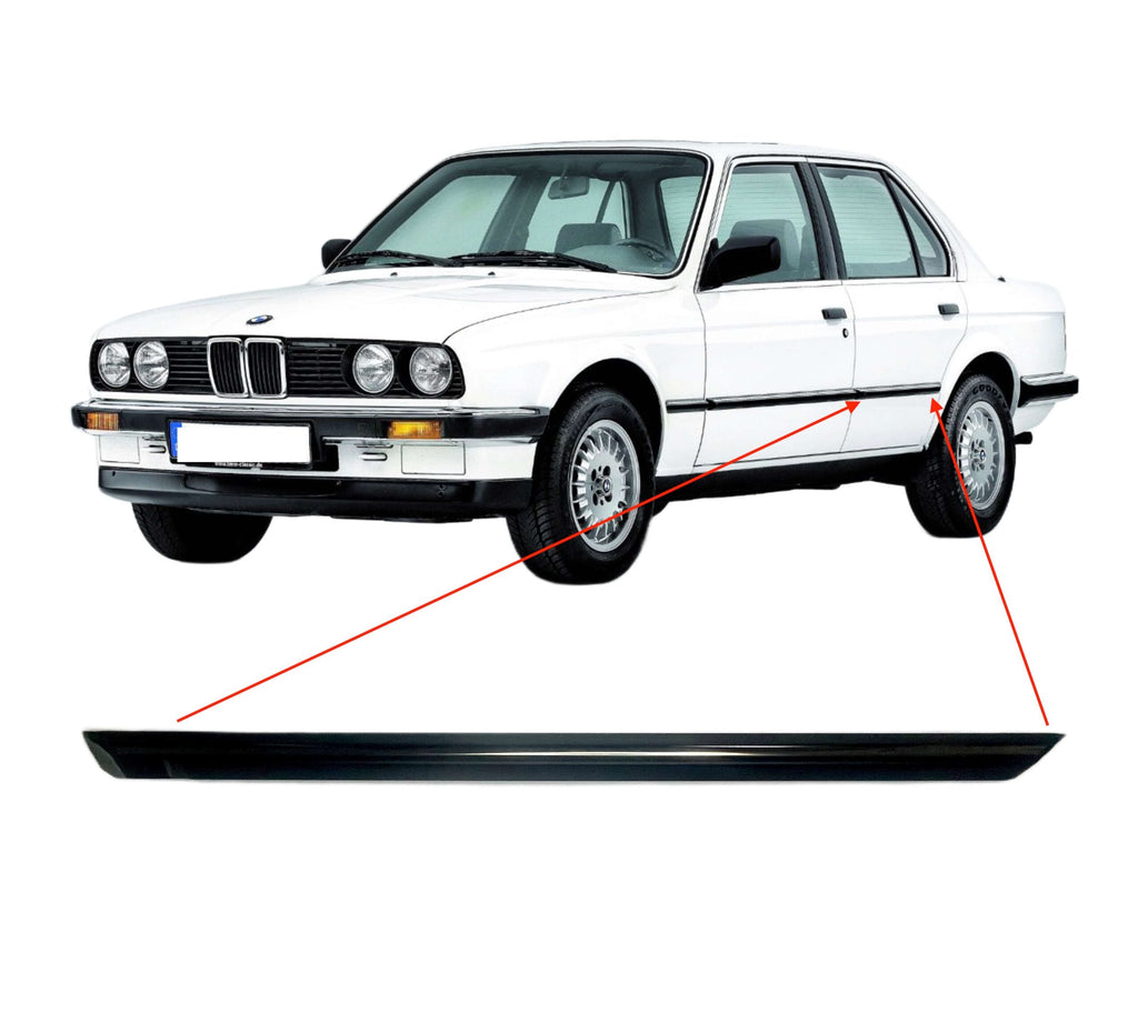 BMW E30 Rear Door Trim Moulding Left Black with Chrome Trim (51131904771) — view 2