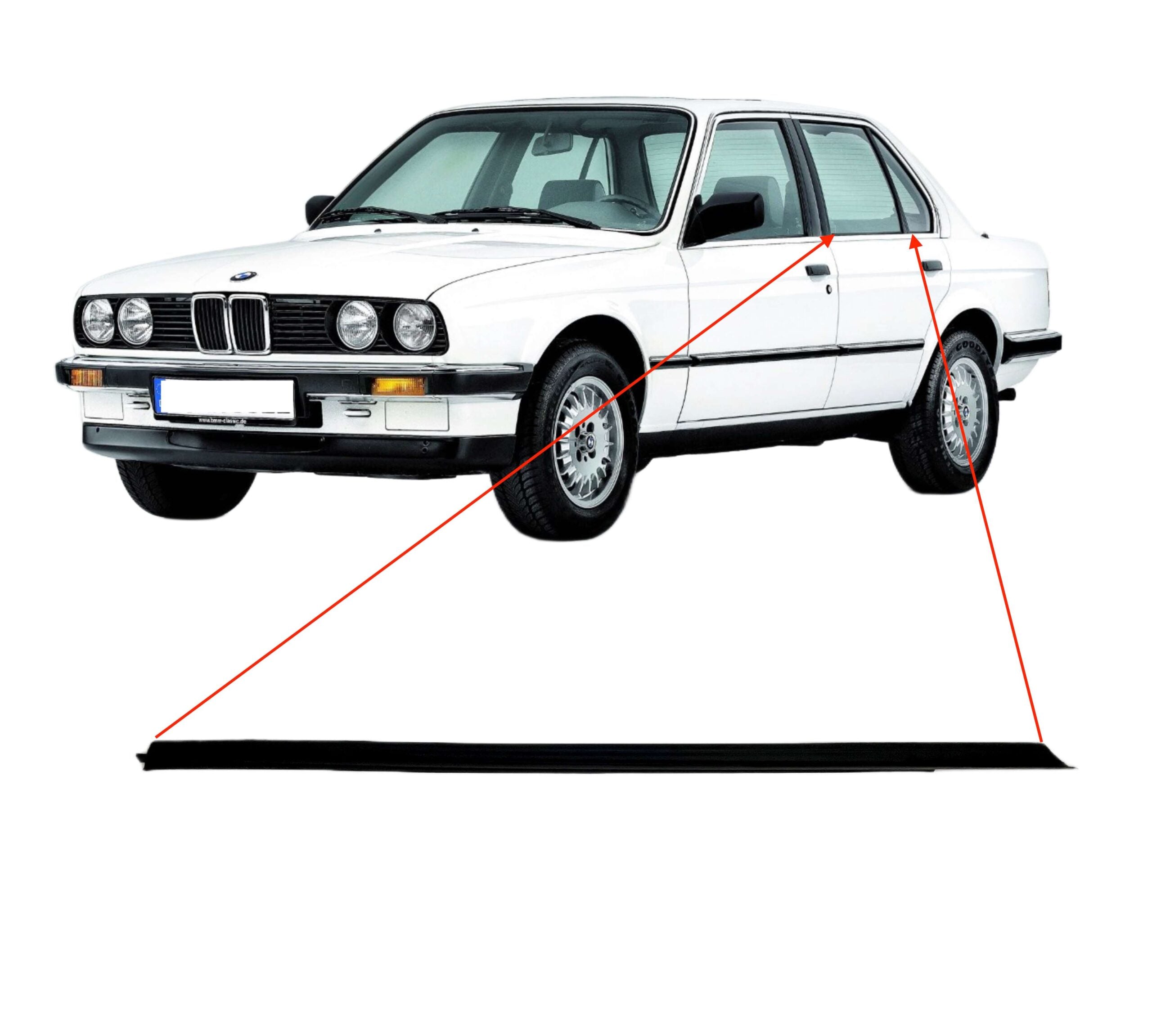 BMW E30 Rear Door Weather Strip Outer Left or Right (51221913069 / 51221913070)