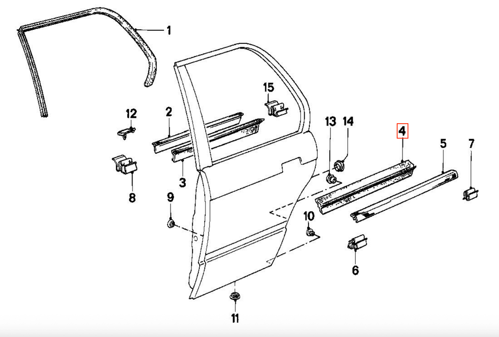 BMW E30 Rear Door Weather Strip Outer Left or Right (51221913069 / 51221913070) — view 6