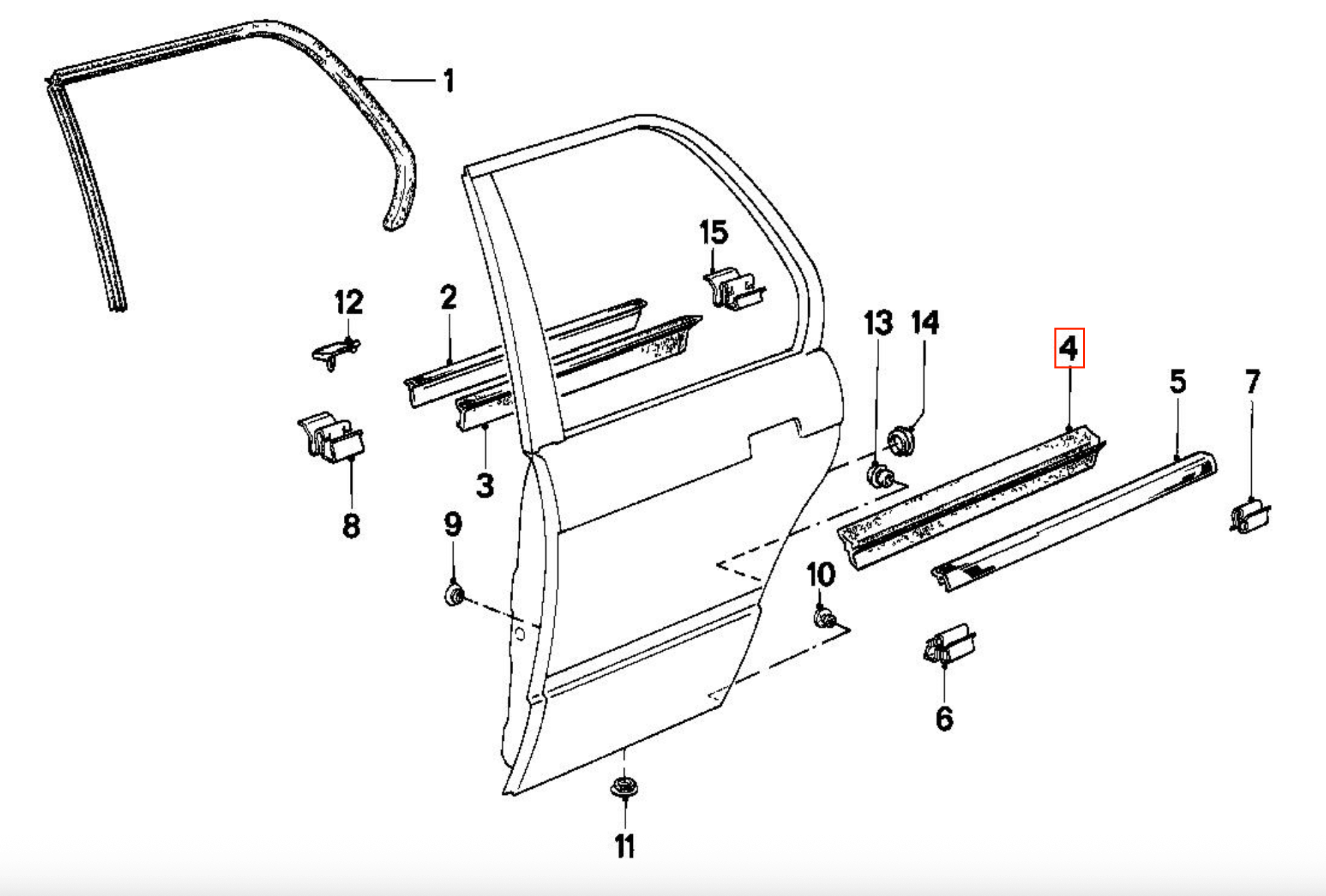 BMW E30 Rear Door Weather Strip Outer Left or Right (51221913069 / 51221913070) — view 6