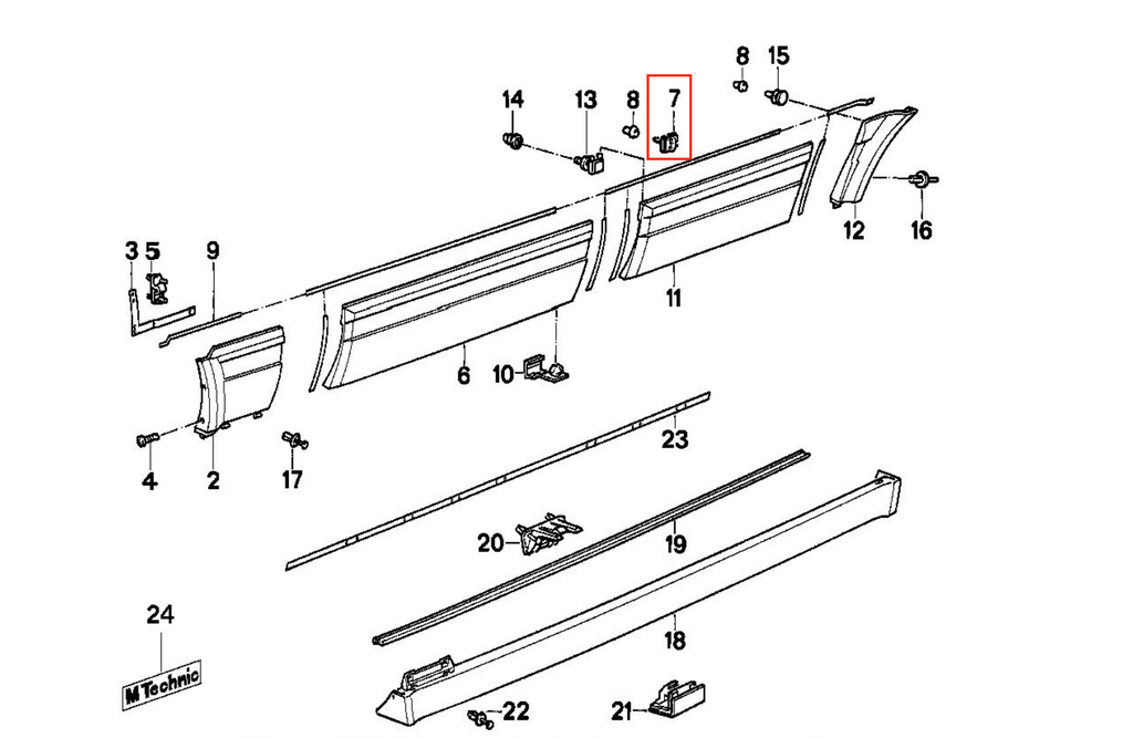 BMW E30 Rocker panel M Technik M-Tech 2 Side Clip Klammer Repair Kit Set of 18 Black 51162239735 — view 3