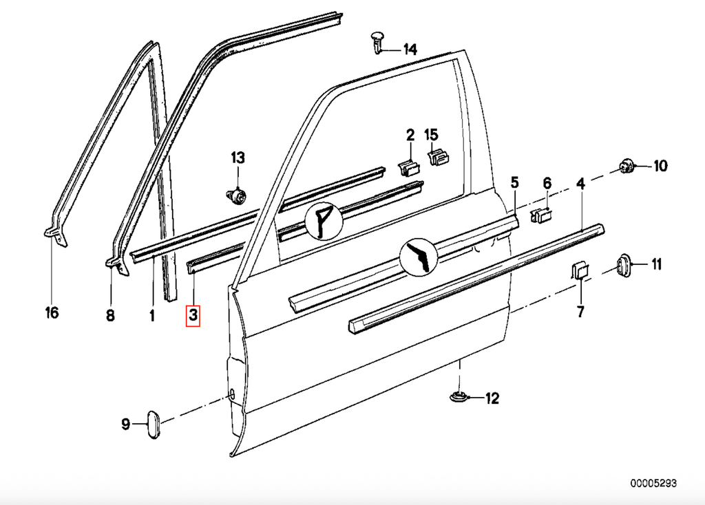 BMW E30 Sedan Front Inner Window Trim Left or Right (51211906845 / 51211906846) — view 6