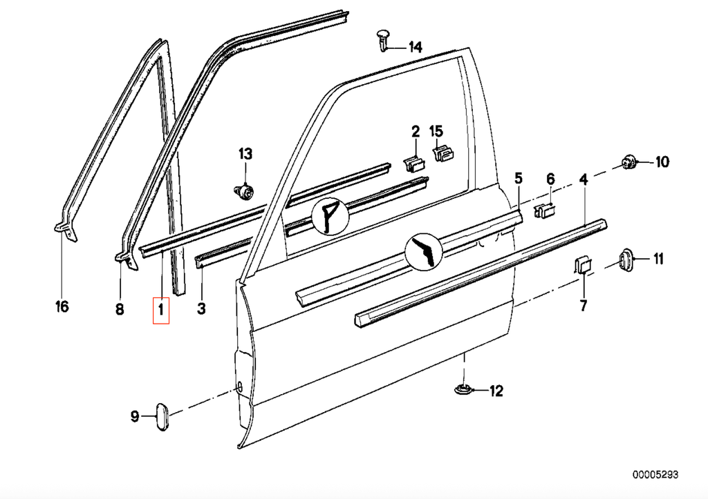 BMW E30 Sedan Front Inner Window Trim Left or Right (51211945591 / 51211945592) — view 6