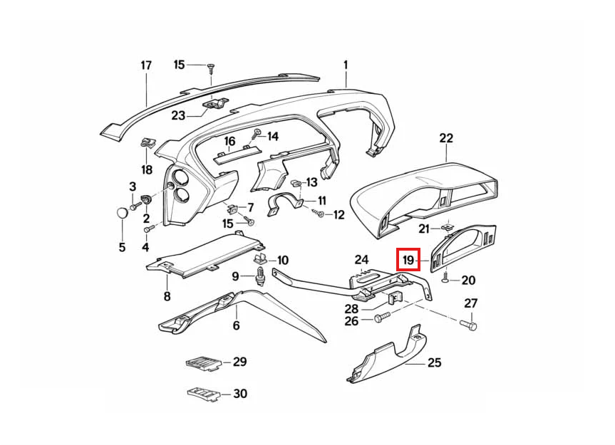 BMW E31 8 Series Instrument Cluster Surround Cover Trim LHD or RHD Black (51451940779 / 51451970748) — view 4