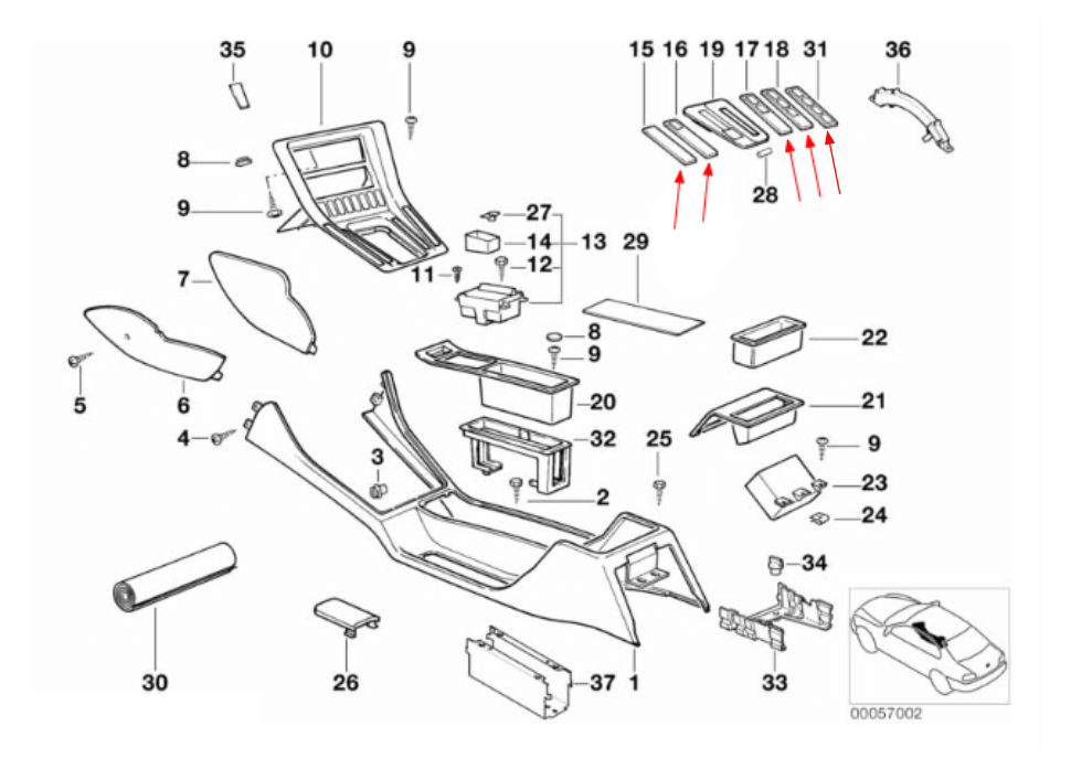 BMW E31 840Ci 840i 850Ci 850CSi Right Bezel Centre Console Cover RHD 5 Version — view 5