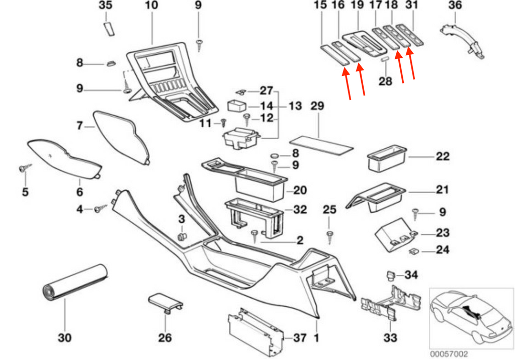 BMW E31 840Ci 840i 850Ci 850CSi Right Cover In The Center Console Bezel 4 Version — view 11