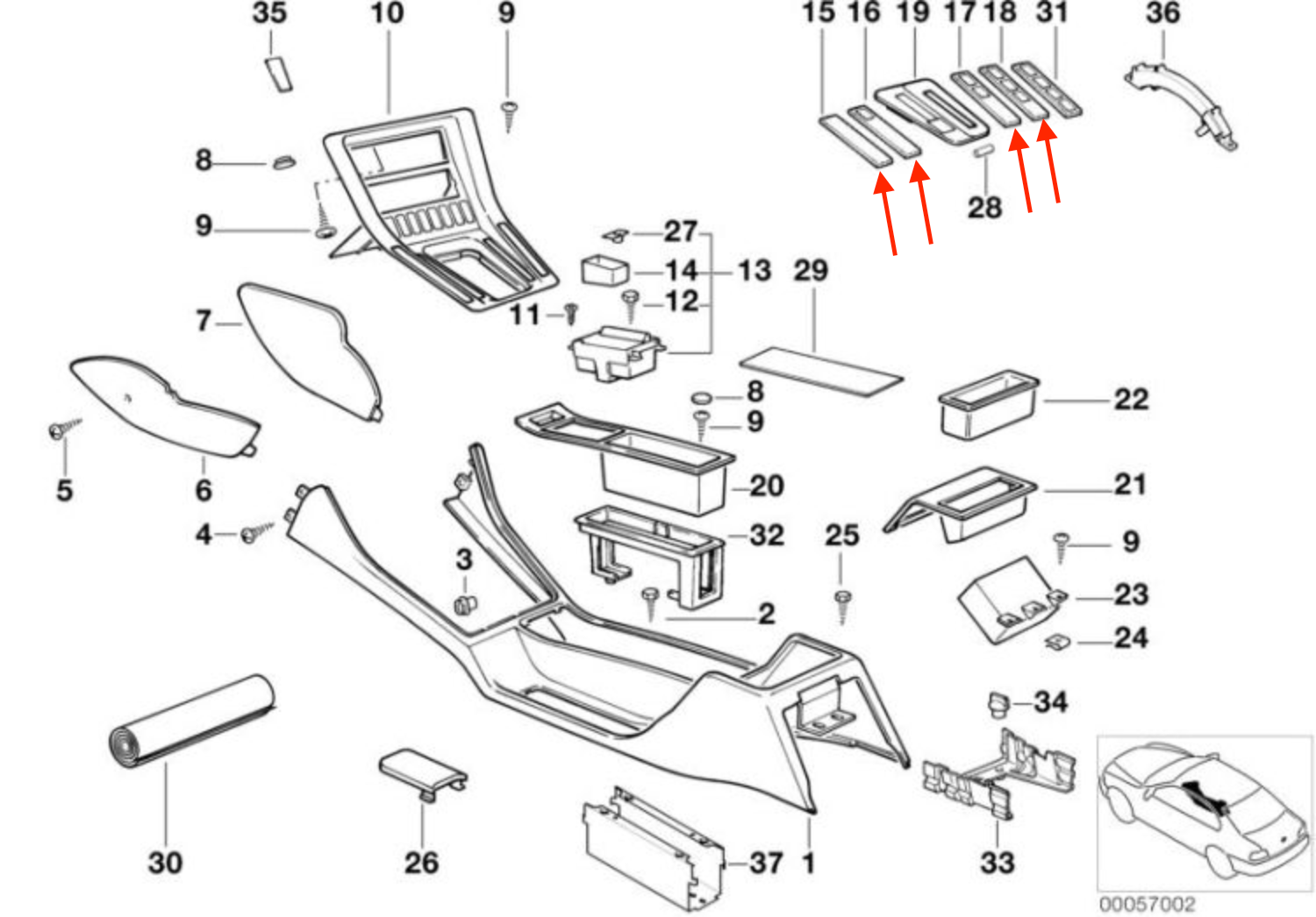 BMW E31 840Ci 840i 850Ci 850CSi Right Cover In The Center Console Bezel 4 Version — view 11