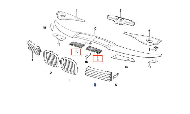 BMW E31 840Ci 850ci 850Csi Hood / Windshield Wiper Cowl Grill Left Or Right 51131970695 / 51131970696 — view 3