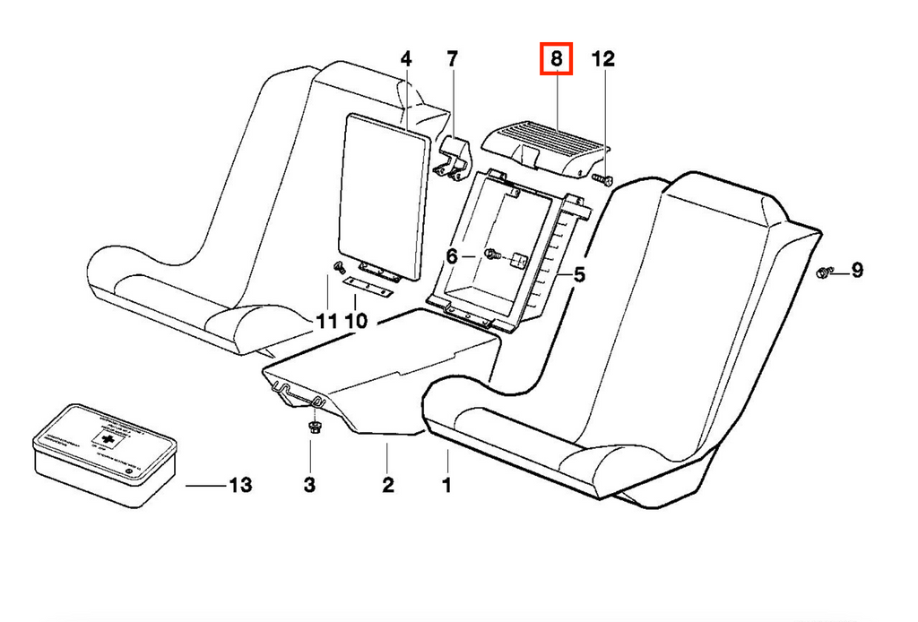 BMW E31 850 840i Rear First Aid Kit Cover Trim 52208124645 — view 6