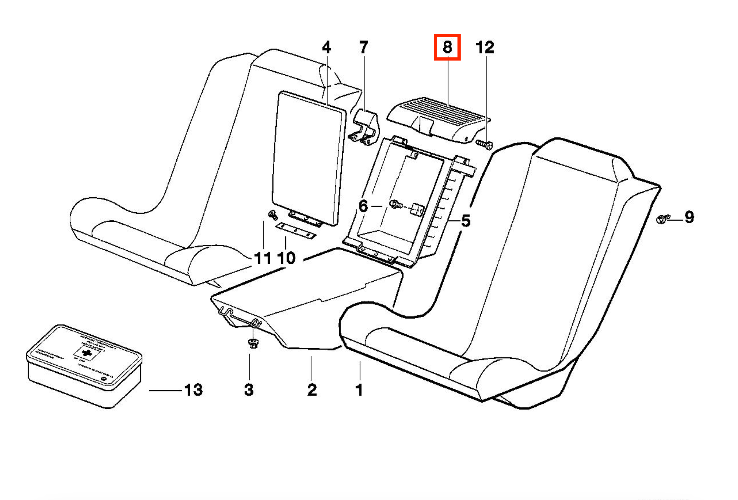 BMW E31 850 840i Rear First Aid Kit Cover Trim 52208124645 — view 6