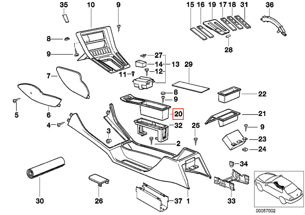 BMW E31 Centre Console Tray Insert LHD or RHD Black (51168128216) — view 4