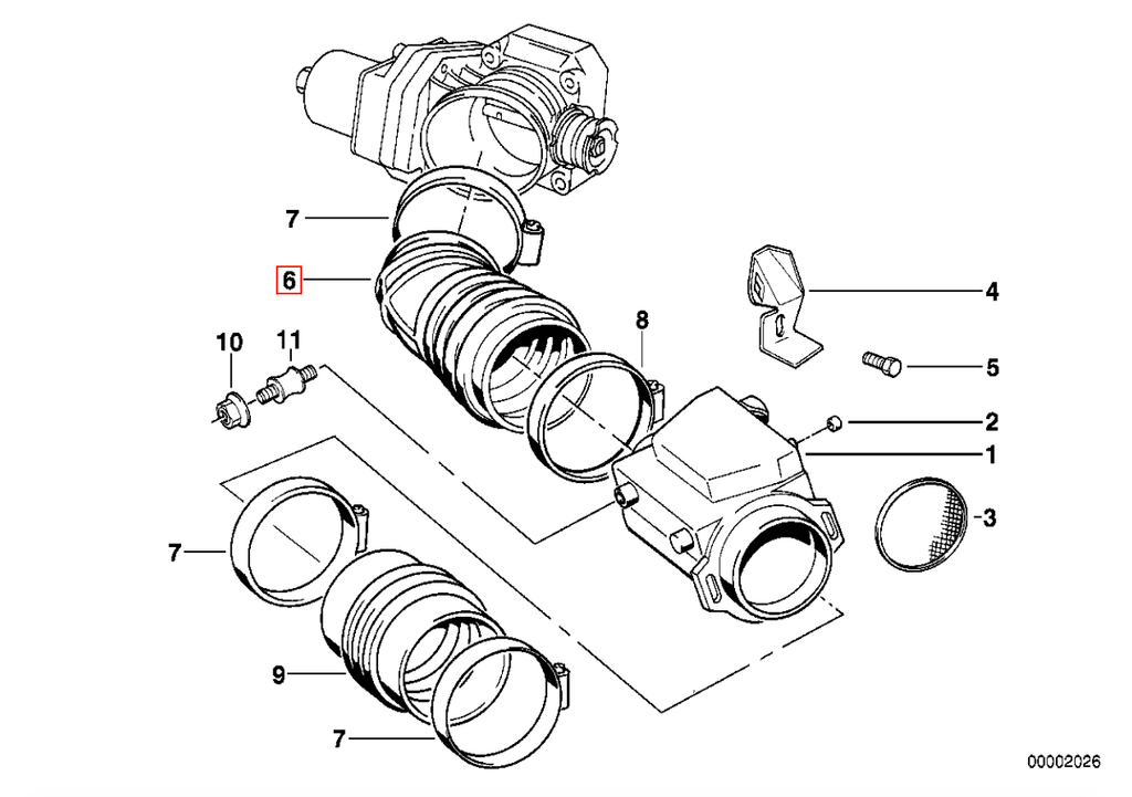BMW E31 Intake Hose Left or Right (13711733301 / 13711725818 / 13711733302 / 13711725817) — view 10