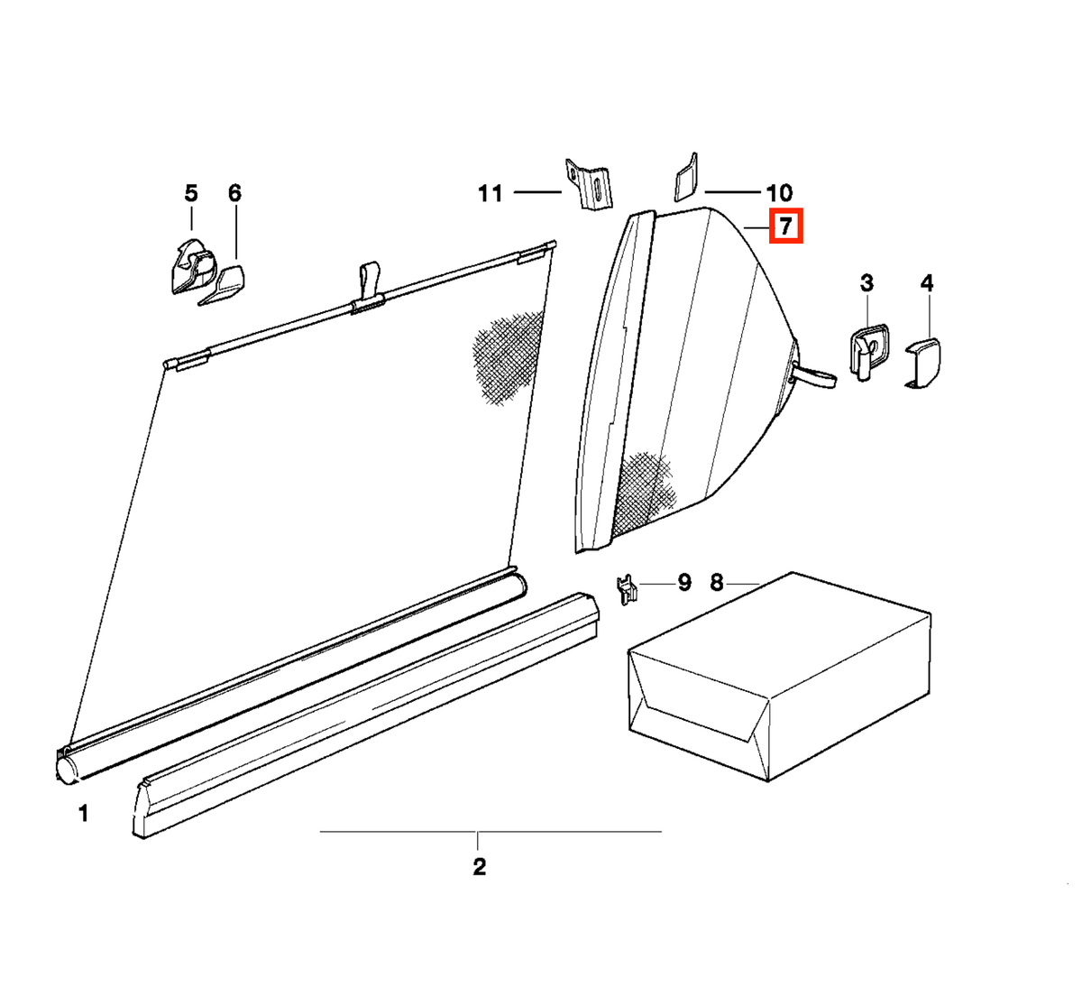 BMW E32 Side Small Window Sun Shade Housing Body Left or Right Black (51161964323 / 51161964324) — view 5