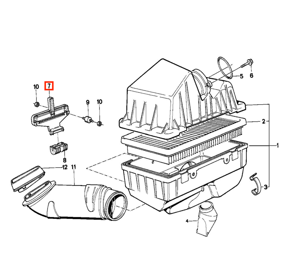 BMW E32 V12 M70 Engine Air Box Mount Bracket Black (13711289892) — view 4