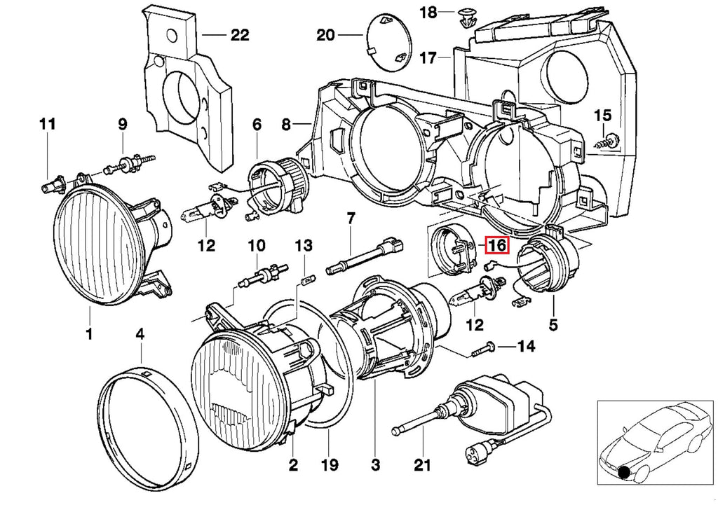 BMW E34 E32 Headlight Adapter Left Or Right Black 63128355377 / 63128355378 — view 3