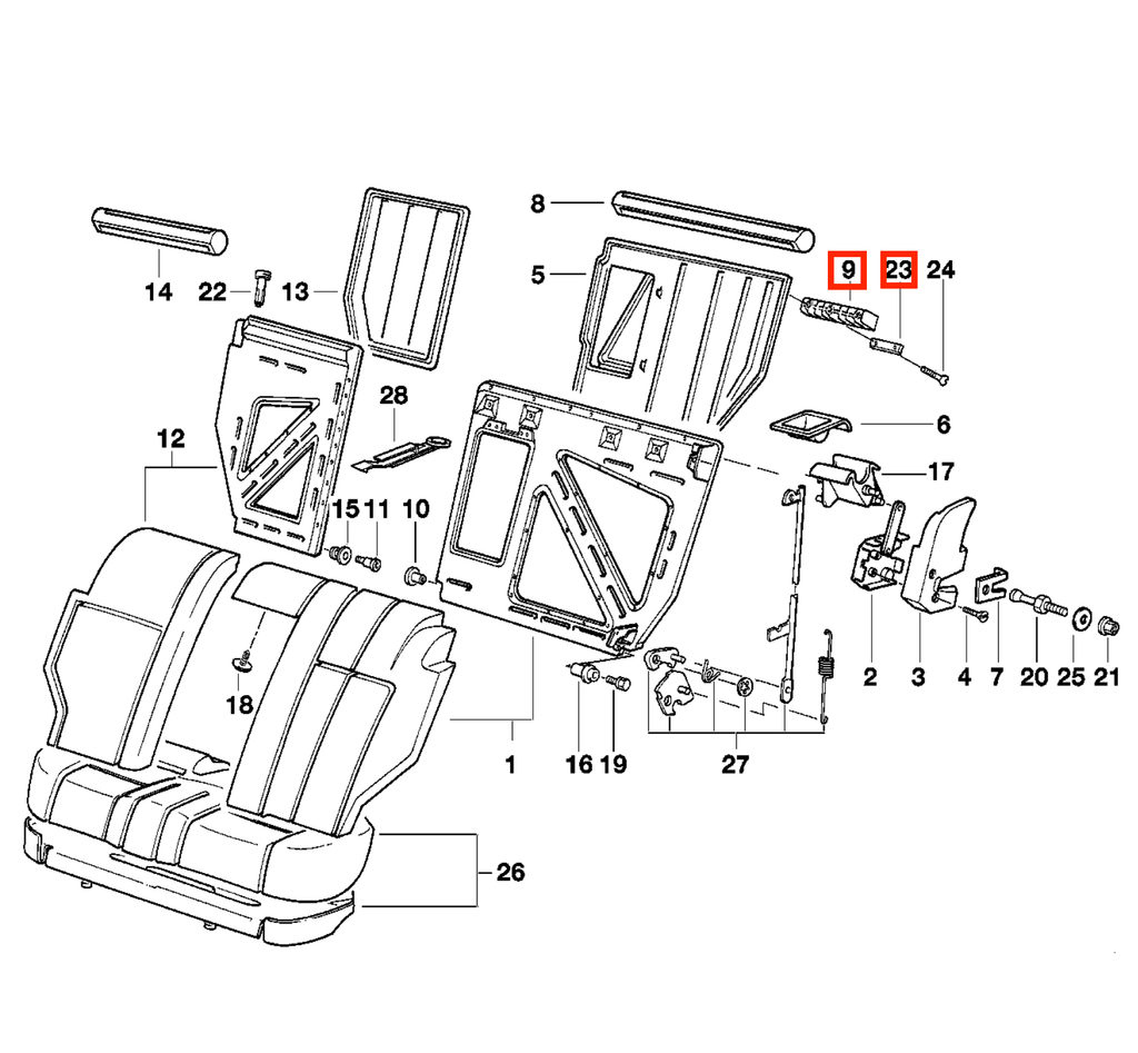 BMW E34 Touring Rear Bench Back Cover Bracket + Rail Set All Colours 52208149929 + (52208149923) — view 4