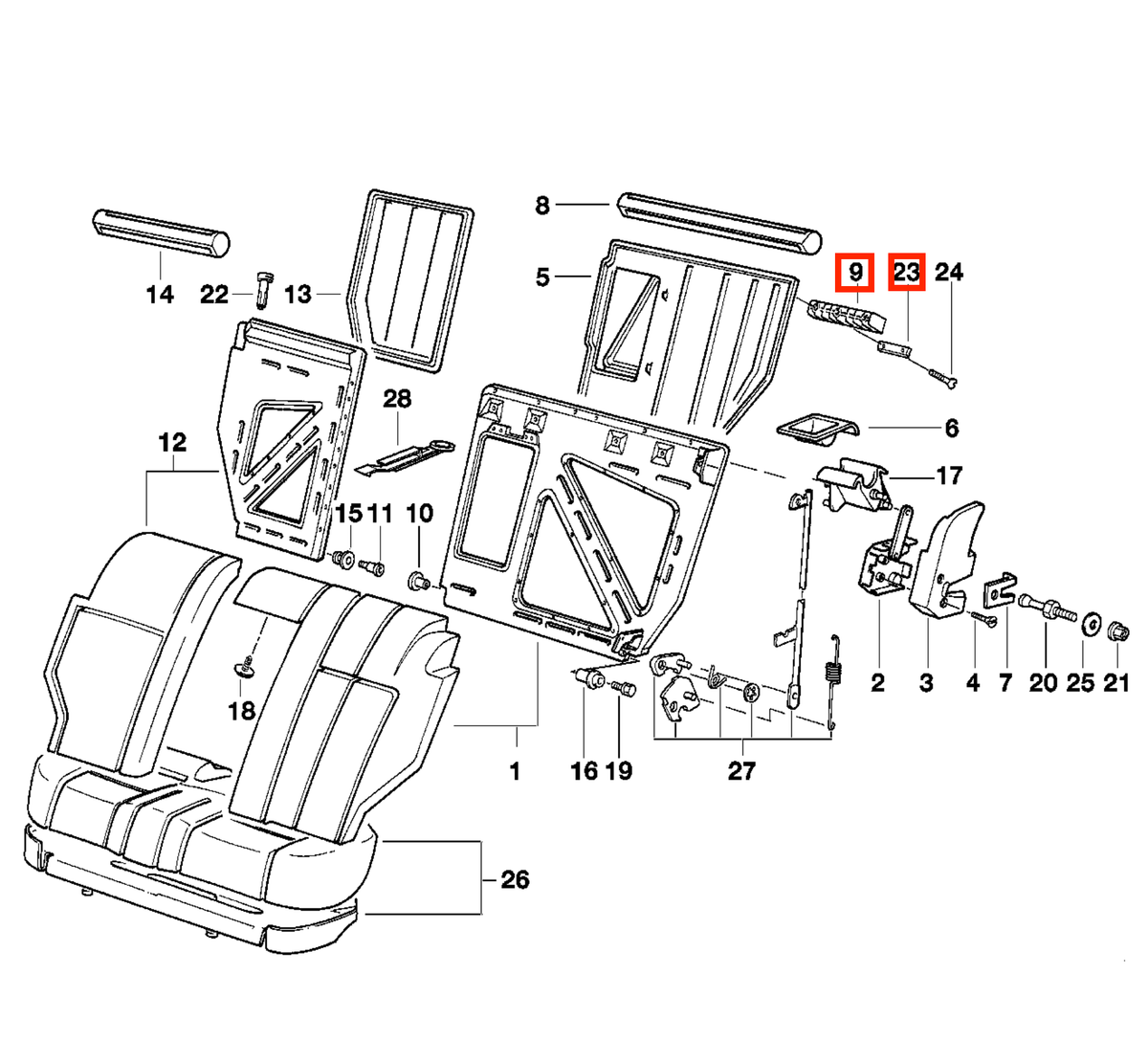BMW E34 Touring Rear Bench Back Cover Bracket + Rail Set All Colours 52208149929 + (52208149923) — view 4