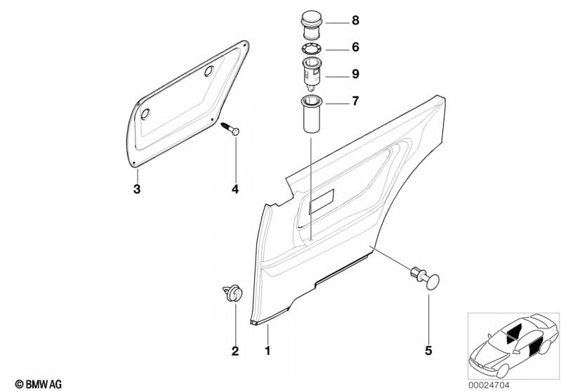 BMW E36 Compact Repair Kit Clips for Side Panels Rear Black Set of 6 Left or Right — view 4