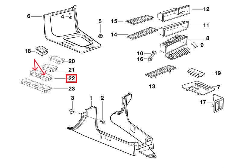 BMW E36 Compact Switch Trim Frame with Blank Covers Complete Set Black — view 6