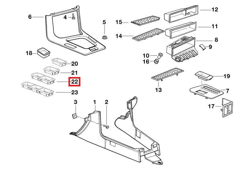 BMW E36 Compact Switch Trim Frame with Blank Switch Button Black — view 5