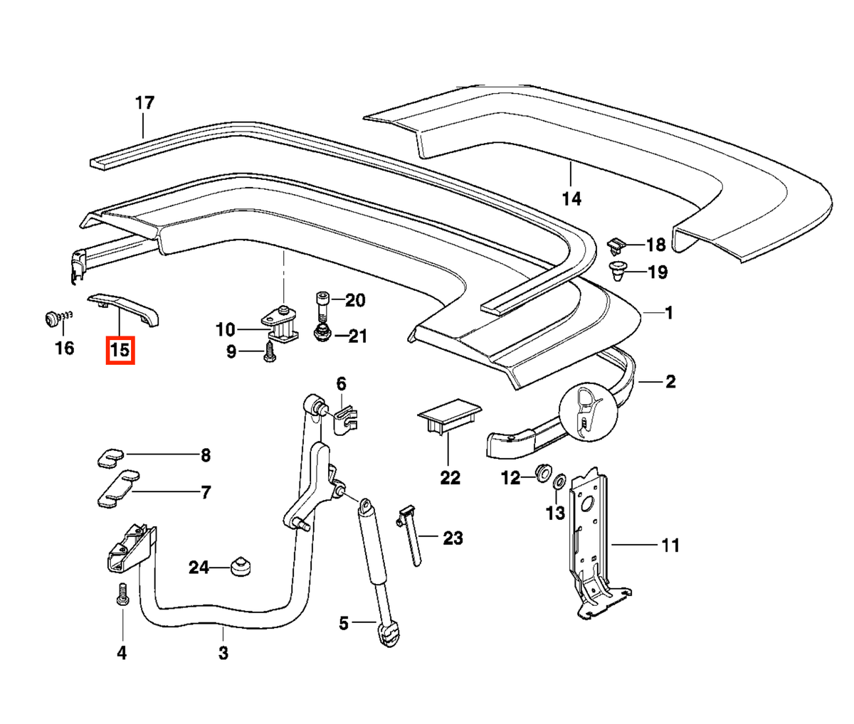 BMW E36 Convertible Top Covering Trim Set of 2 All Colours (51178205043 / 51178205044) — view 4