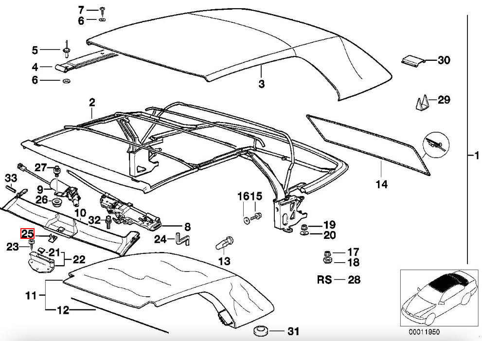 BMW E36 Emergency Mechanism Cover Black 54348206399 — view 4