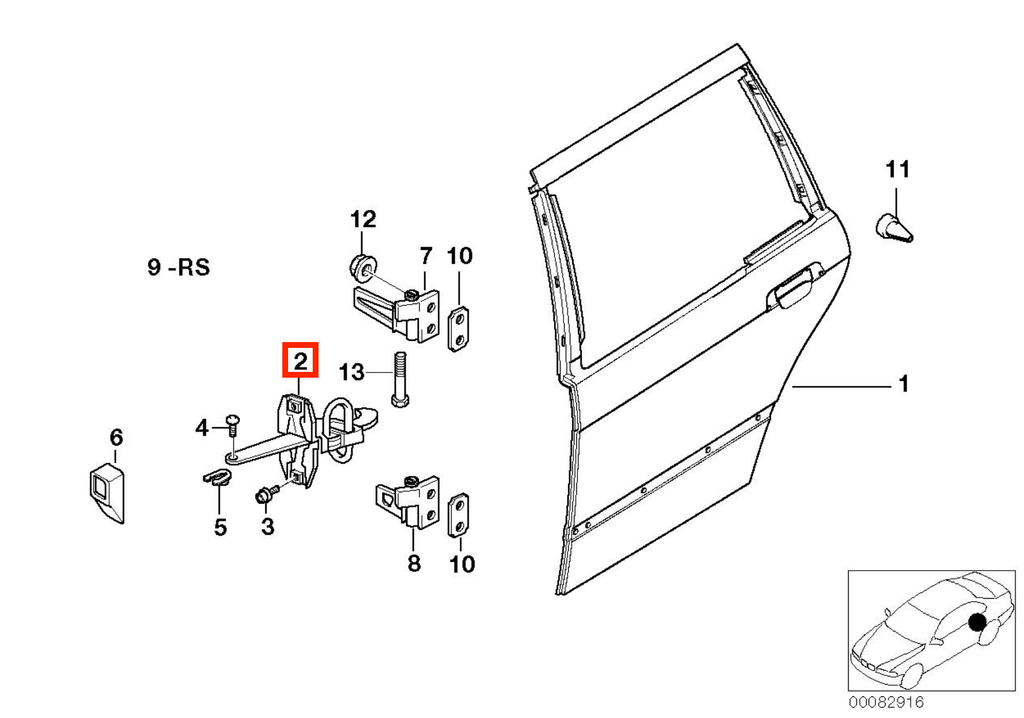 BMW E36 Rear Door Stop Check Strap (51228165009) — view 3