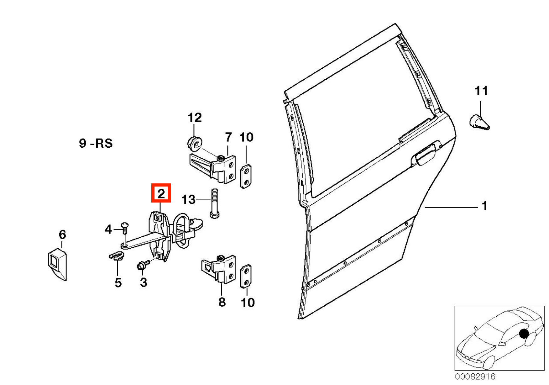 BMW E36 Rear Door Stop Check Strap (51228165009) — view 3
