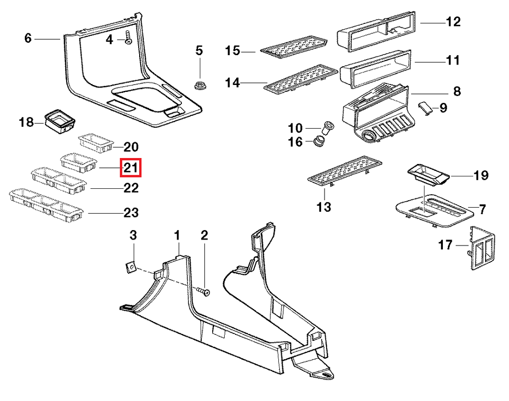 BMW E36 Single Switch Button Trim Frame Black (61311387997) — view 5