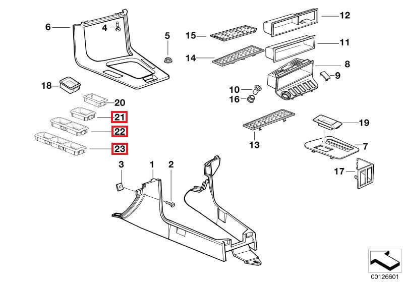 BMW E36 Switch Bezel Frame All Variants Set Black (61311387997 / 61311387998) — view 5