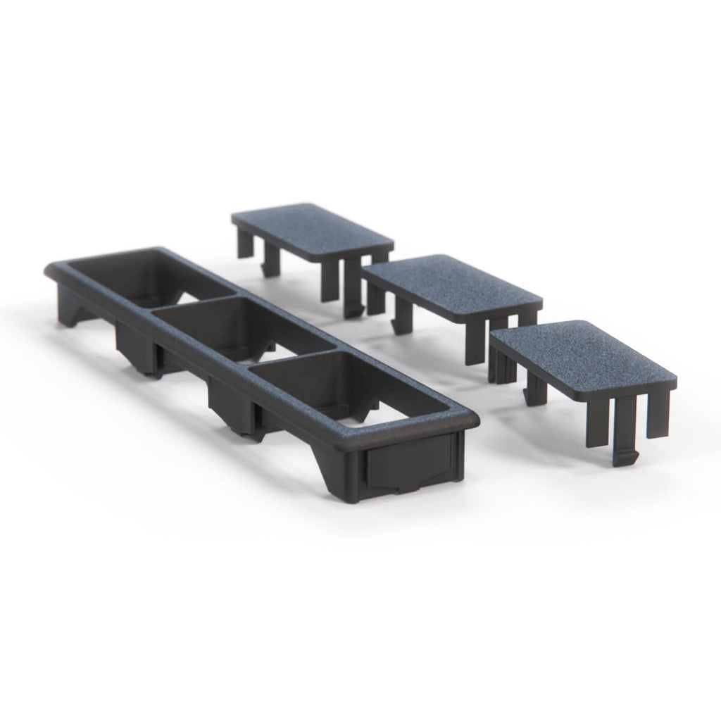 BMW E36 Triple Switch Bezel Frame with Blank Covers Complete Set Black (1387999 / 61311387999) — view 2