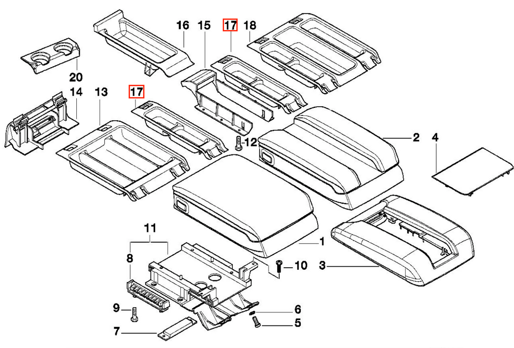BMW E38 Armrest Middle Storage Tray Compartment Left or Right (51168215743 / 51168215744) — view 4
