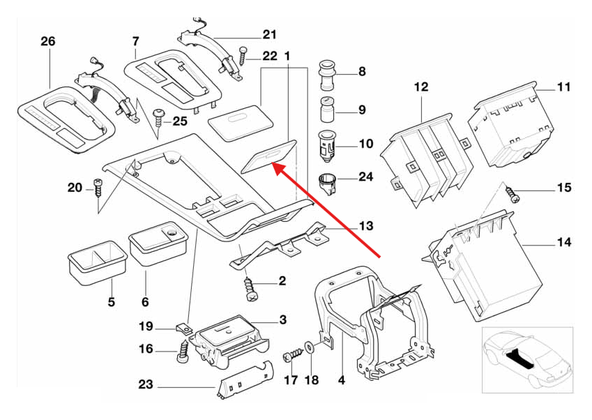 BMW E38 Centre Console Wooden Insert Storage Box Compartment (51168150395) — view 4