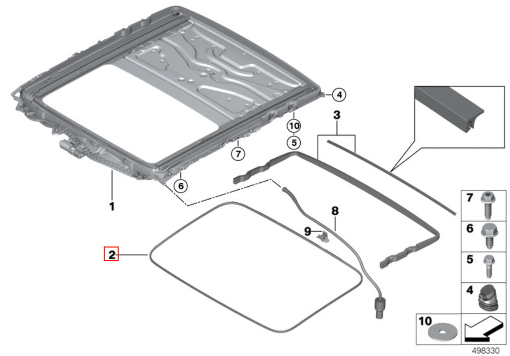 BMW E38 E39 E60 M5 Sunroof Sliding Seal (54107245551 / 54137117551) — view 3