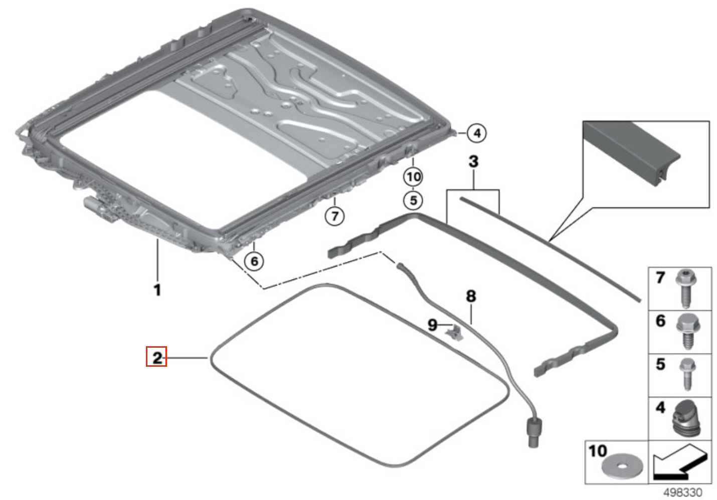 BMW E38 E39 E60 M5 Sunroof Sliding Seal (54107245551 / 54137117551) — view 3
