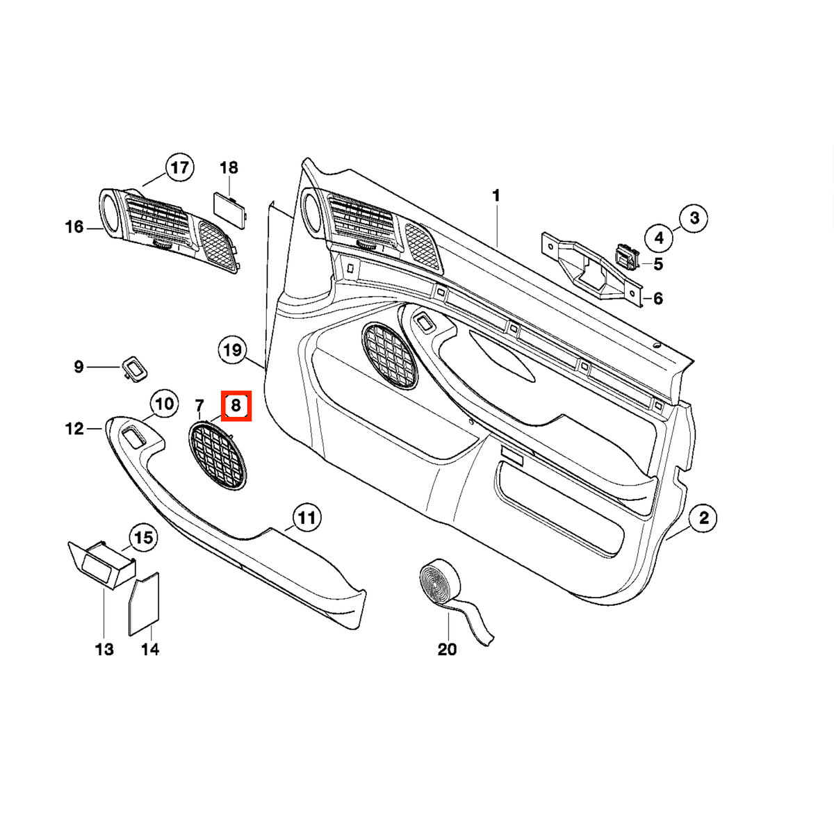 BMW E38 / E39 Front Door Panel Speaker Cover All Colours (51418166695) — view 4