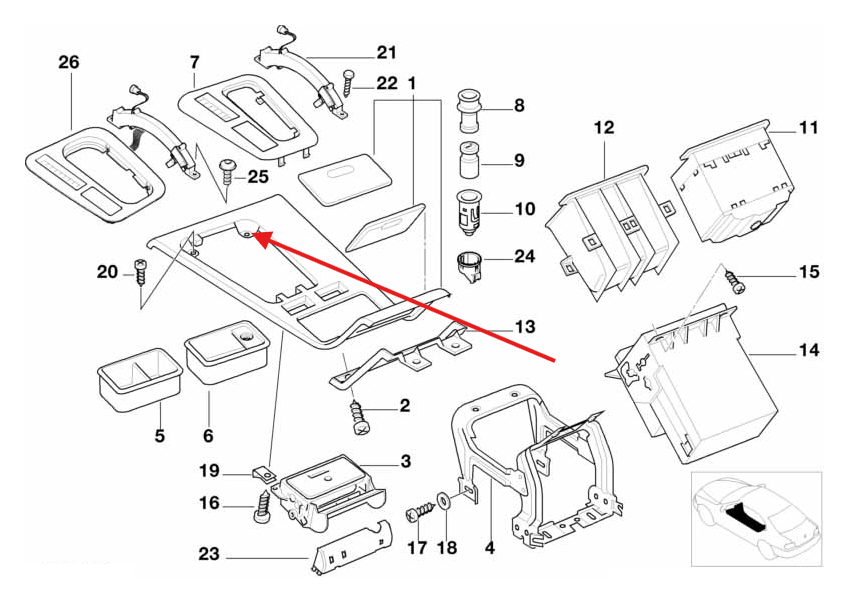 BMW E38 Gearbox Control Panel Bracket Black (51168156668) — view 4