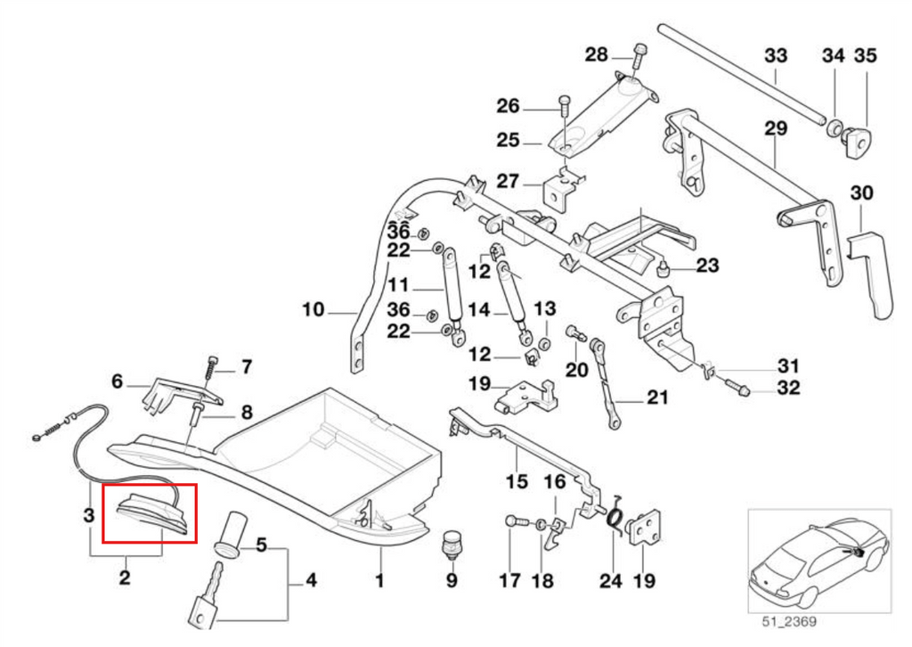 BMW E38 Glove Box Handle Repair Kit for LHD Black (51168125739) — view 5