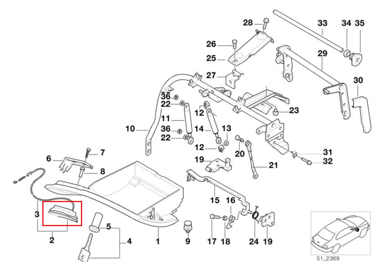 BMW E38 Glove Box Handle Repair Kit for LHD Black (51168125739) — view 5