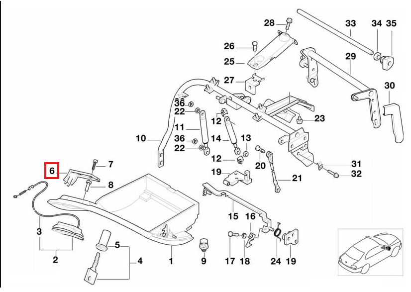 BMW E38 Glove Box Lock Panel Black (51168172267) — view 5