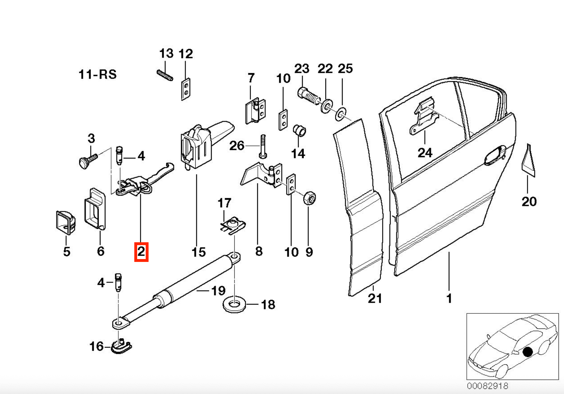 BMW E38 Rear Door Stop Check Strap (51228234605) — view 5