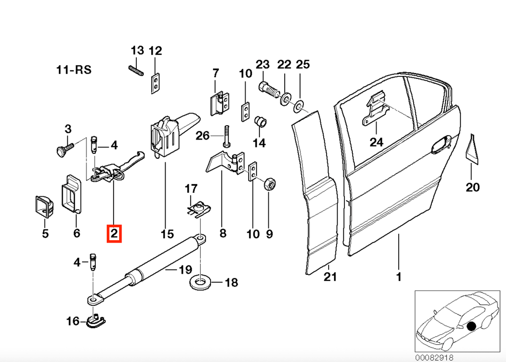 BMW E38 Rear Door Stop Check Strap (51228234605) — view 3