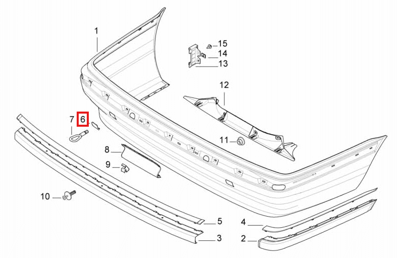 BMW E38 Tow Hook Cover Flap Rear Bumper Trim Primed (51128164806) — view 5