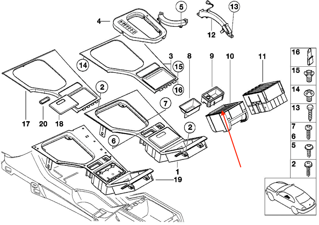 BMW E39 Centre Console Storage Box Cover Black (51168159698) — view 4